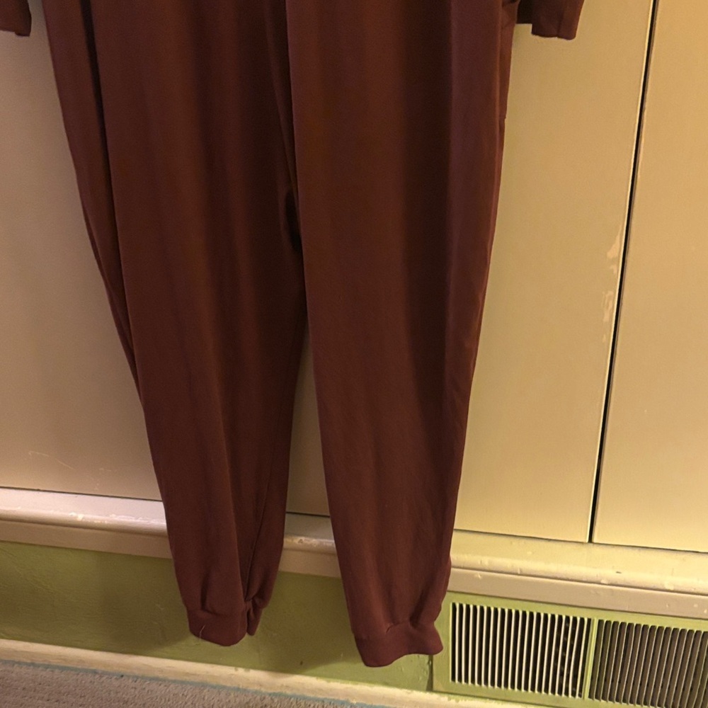 Socialite XL Brown Long V Neck Jumpsuit Comfy Loungewear Neutral Lagenlook - Picture 11 of 11